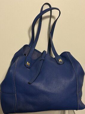 STELLA & DOT Cobalt Blue Paris Market Bag Soft Pebbled Leather Handbag Tote